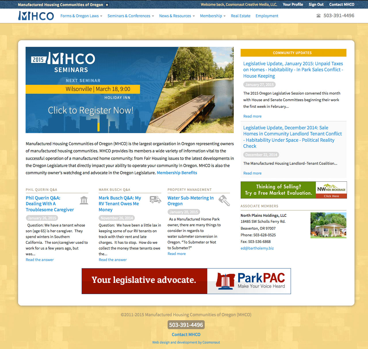 Manufactured Housing Communities of Oregon (MHCO) Web Design and Development